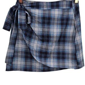 Sundays Womens S‎ Blue Plaid Thomas Faux Wrap Skirt NWT